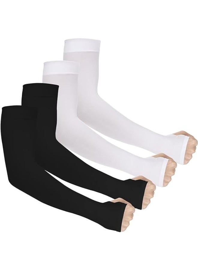 CLENEA 4 Pairs UV Sun Protection Arm Sleeves for Men Women, UPF 50 Compression Cooling Sleeves, Outdoor Sports Sleeve, UV Arm Cover, Sun Sleeves, Gardening Outdoors Sports Workouts Sunscreen Arm Sleeves - Image 1